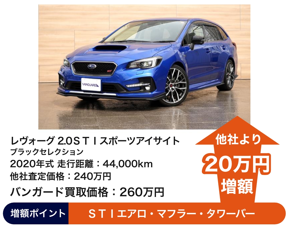 スバル レヴォーグ２.０ STIスポーツアイサイト  バンガード買取価格260万円 他社より20万円増額